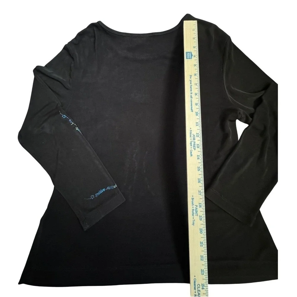 Chicos Travelers Womens‎ Size 3 Large Black Heart Graphic Long Sleeve Ribbed Top
